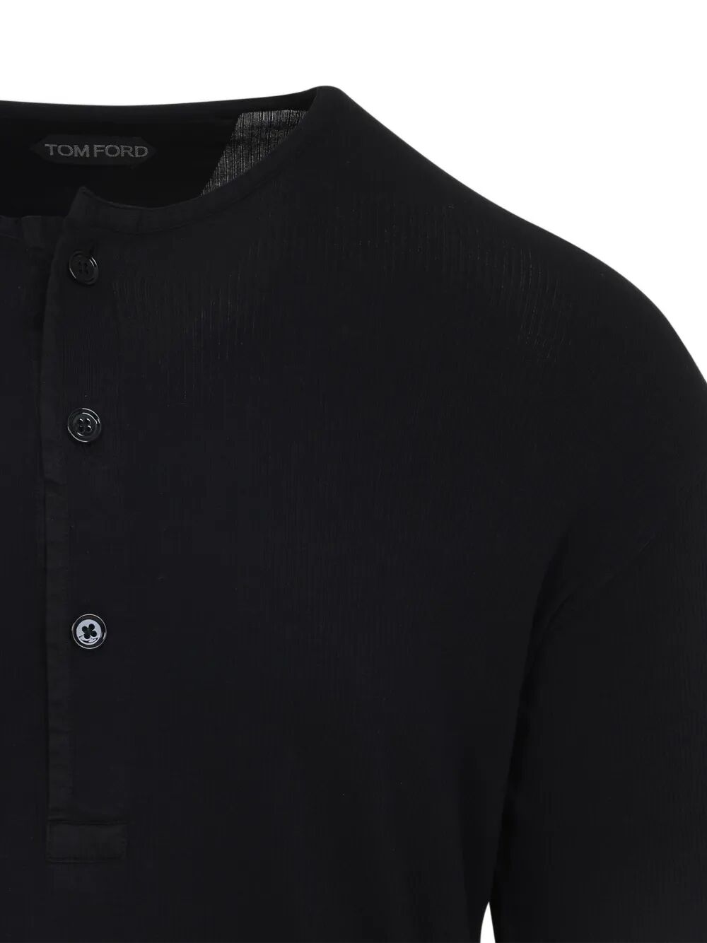 Tom Ford Men Henley Cotton Stretch Ribbed Long Sleeved T-Shirt