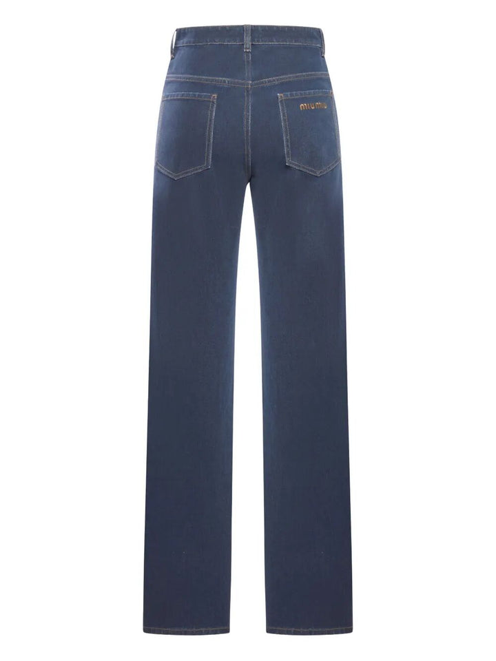 Miu Miu Women Embroidered-Logo Flock Jeans