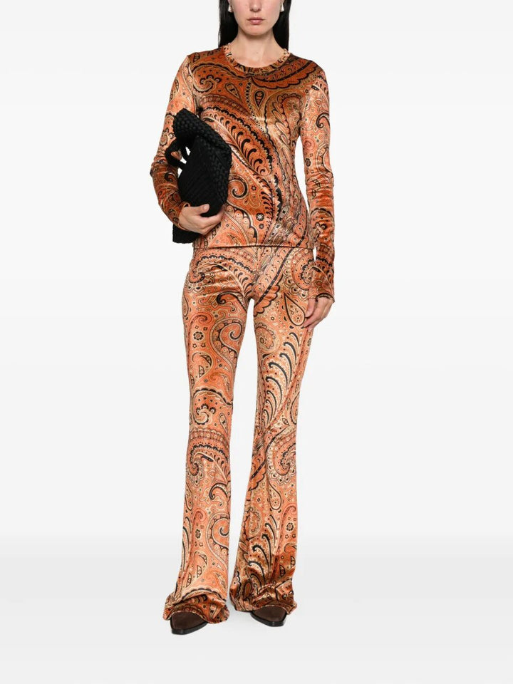 Etro Women Paisley-Print Long-Sleeved Velvet Top