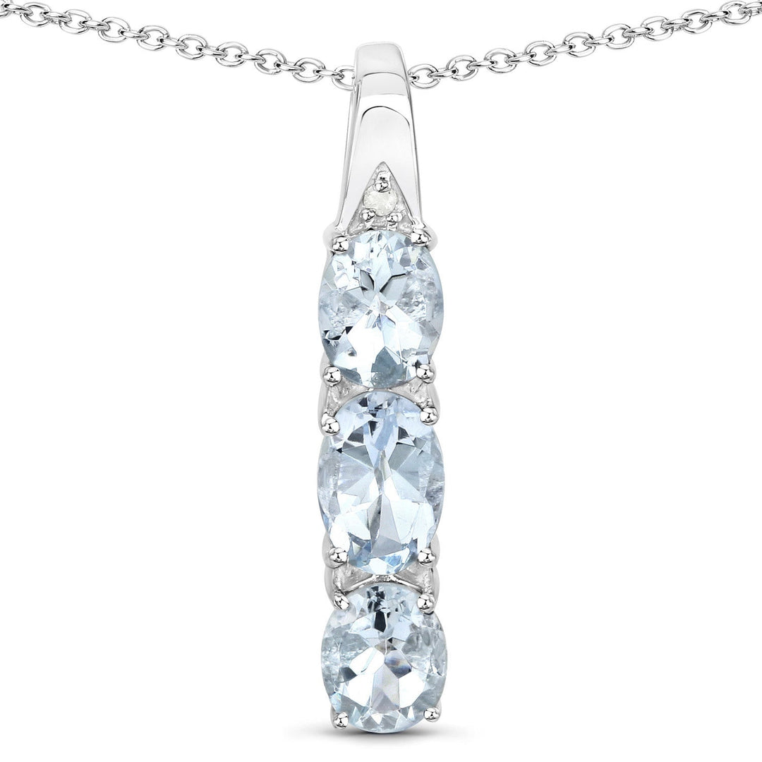 0.95 Carat Genuine Aquamarine and White Diamond .925 Sterling Silver Pendant