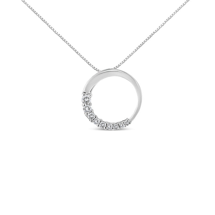 14K White Gold 1/4 Cttw Round-Cut Graduating Diamond Open Circle Hoop 18" Pendant Necklace (J-K Color, I1-I2 Clarity)