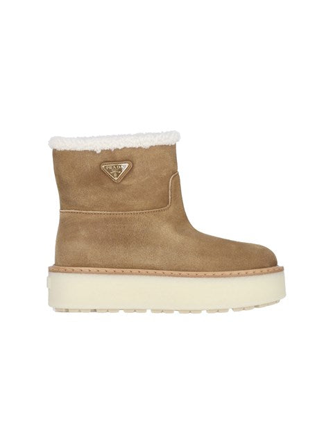 Prada Women Logo Shearling Boots