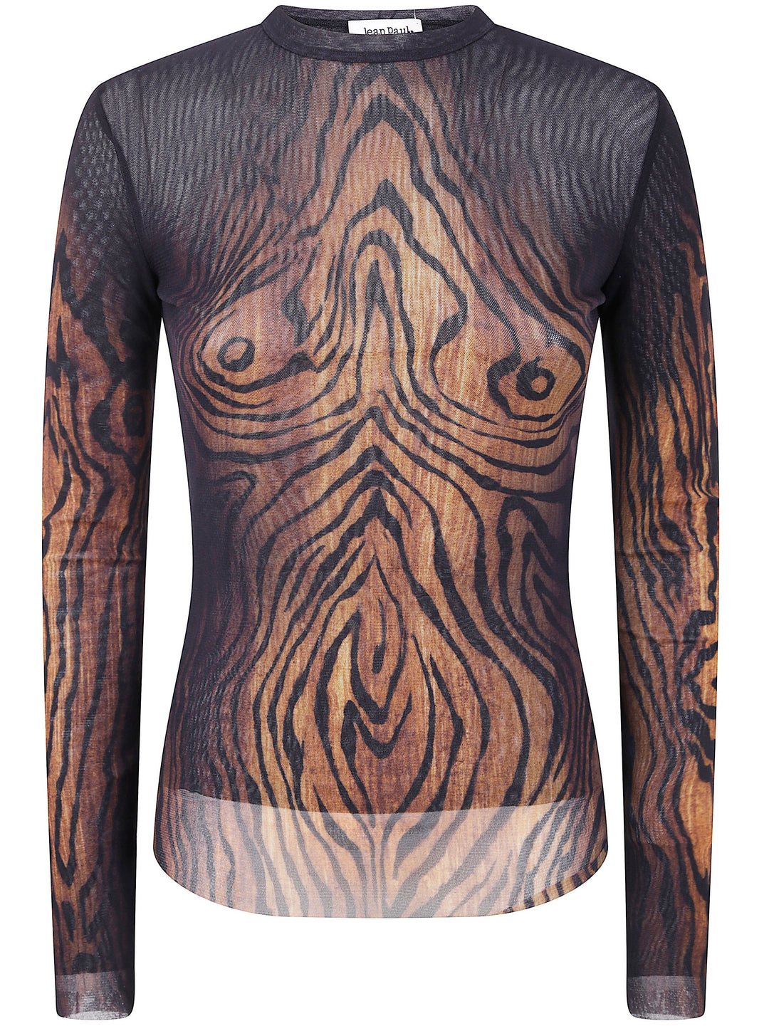 Long-sleeve shirt with a wood grain pattern on a white background
