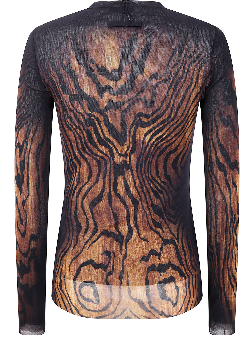 Long-sleeve top with a wood grain pattern on a white background