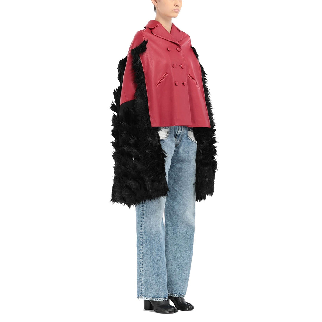 Maison Margiela Faux Fur Trimmed Leather Cape Jacket Women