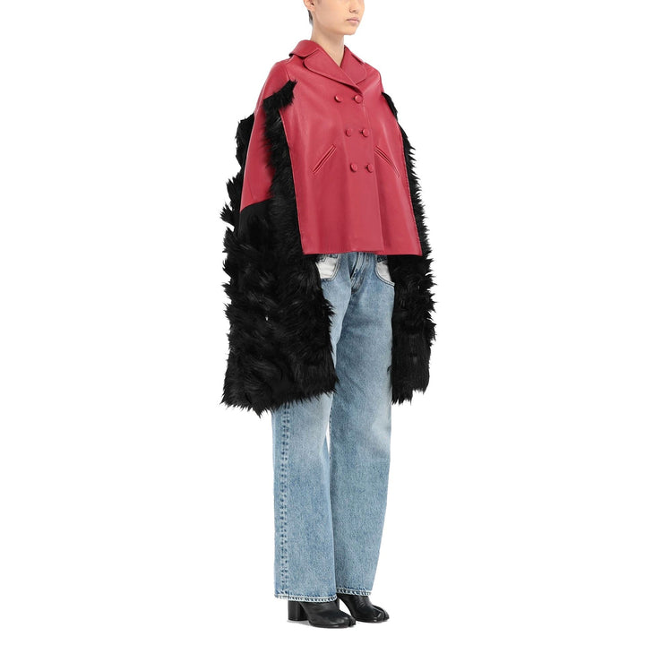 Maison Margiela Faux Fur Trimmed Leather Cape Jacket Women