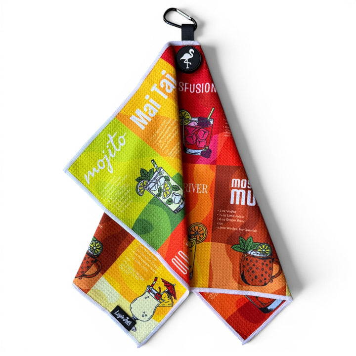 Classic Cocktails Golf Towel | 24” x 16” Microfiber Towel | Magnetic Clip &amp; Carabiner | Premium Golf Accessory