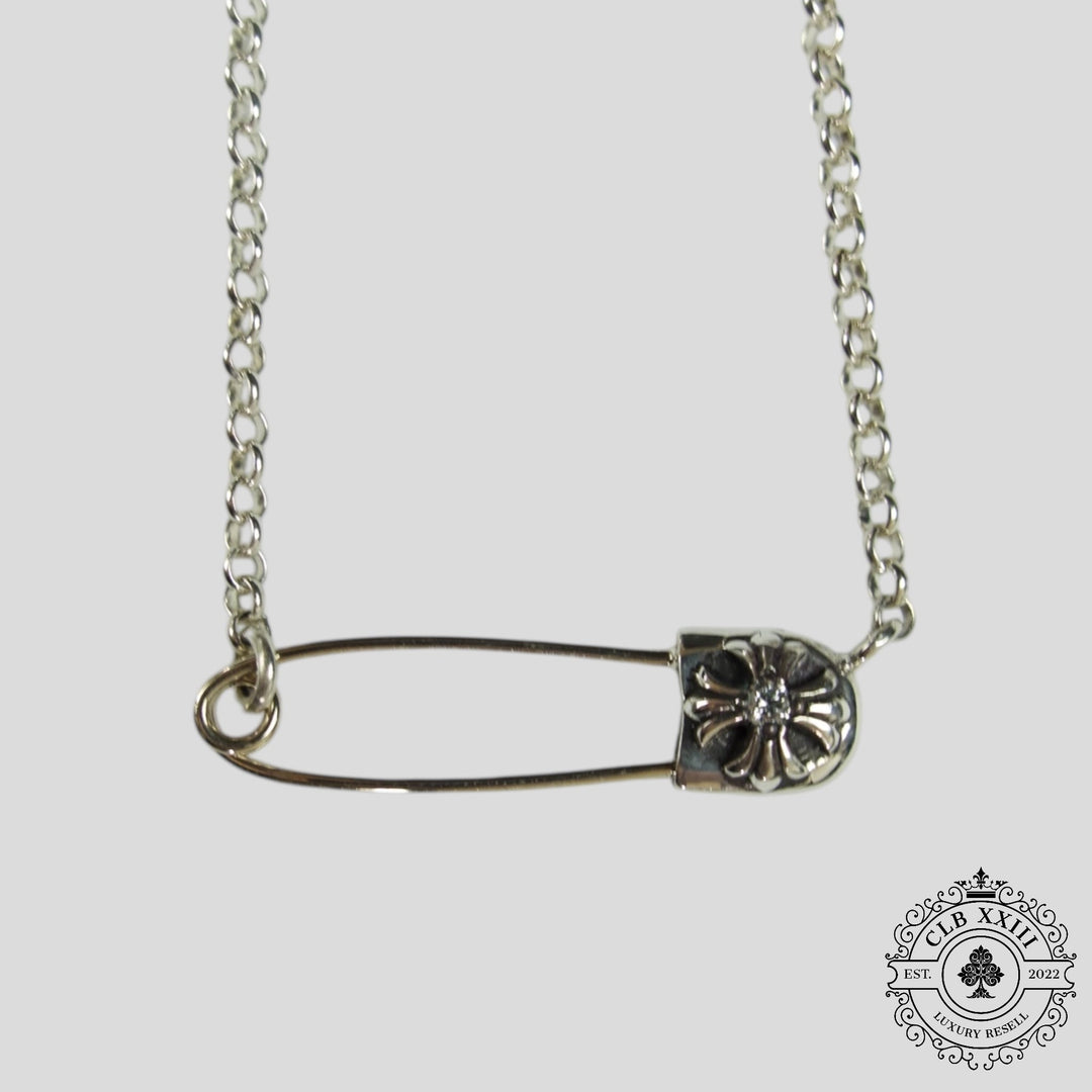 Chrome Hearts Diamond Paper Clip Necklace in Silver