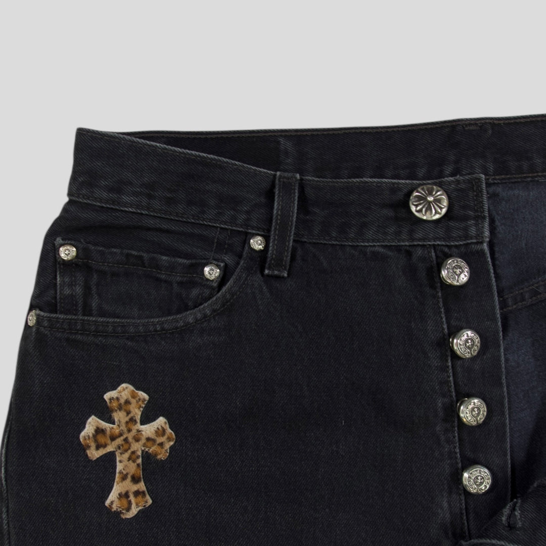 Chrome Hearts Leopard Cross Patch Jeans in Black