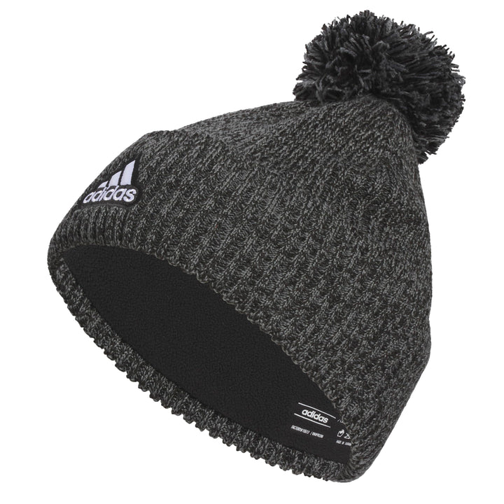 adidas Mens Recon Ballie Beanie Standard fit Cuffed Fleece-Lined Winter Knit hat/Cap with pom Black-Onix Grey/Black/White
