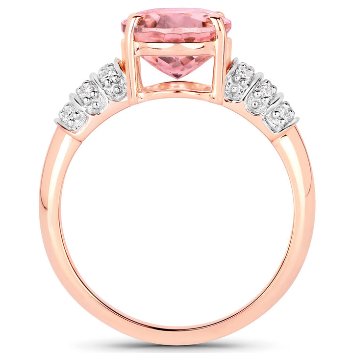 3.11 Carat Genuine Pink Tourmaline and White Diamond 14K Rose Gold Ring