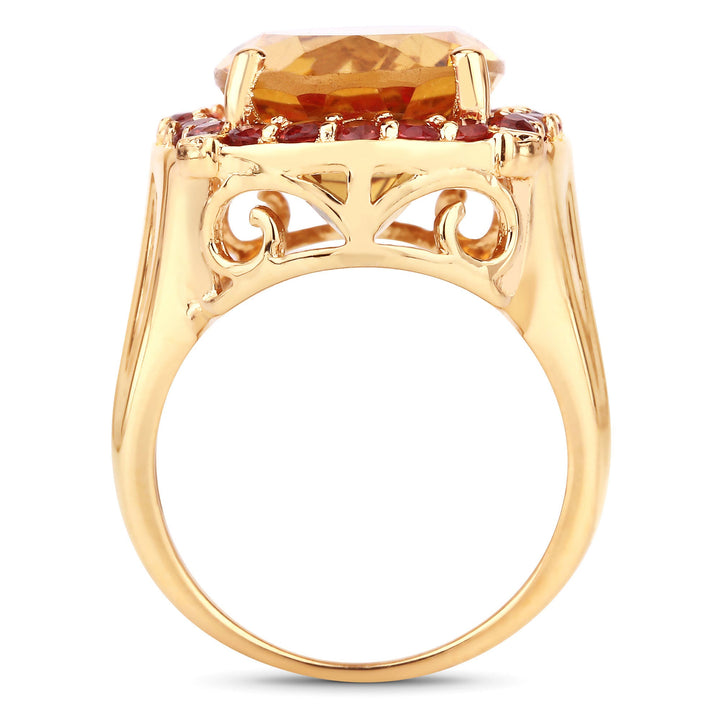 9.38 Carat Genuine Citrine and Orange Sapphire .925 Sterling Silver Ring
