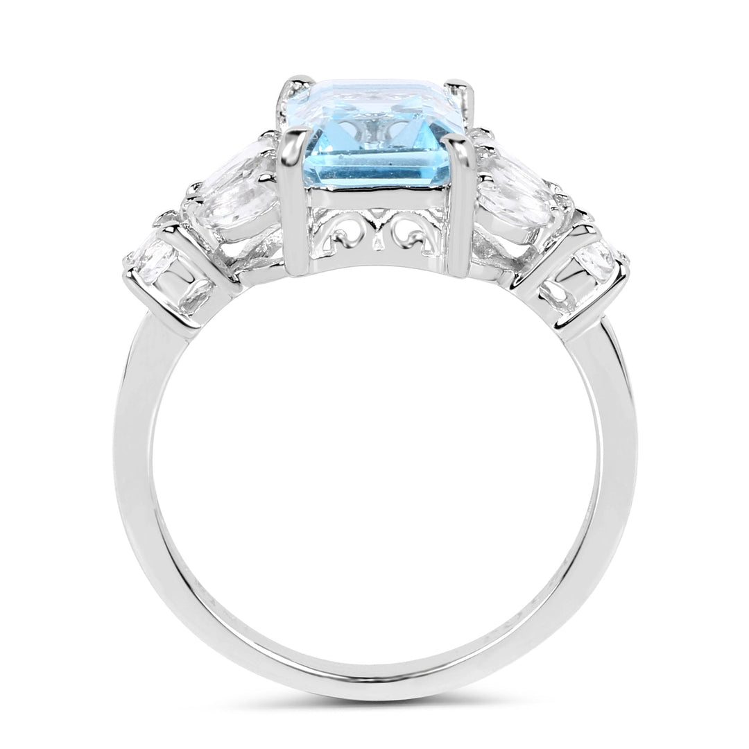 3.38 Carat Genuine Blue Topaz &amp; White Topaz .925 Sterling Silver Ring