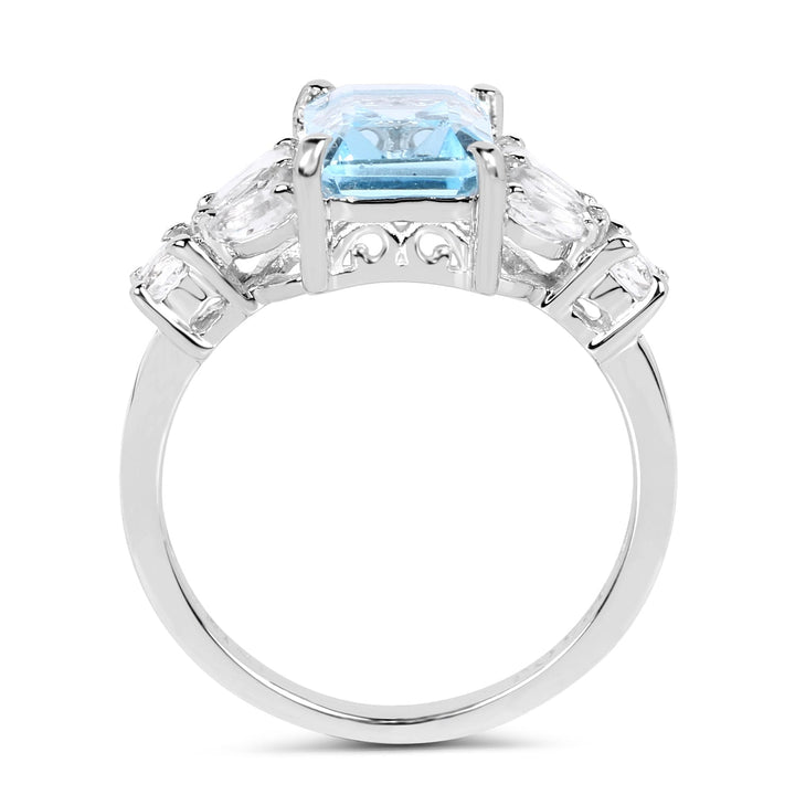 3.38 Carat Genuine Blue Topaz &amp; White Topaz .925 Sterling Silver Ring