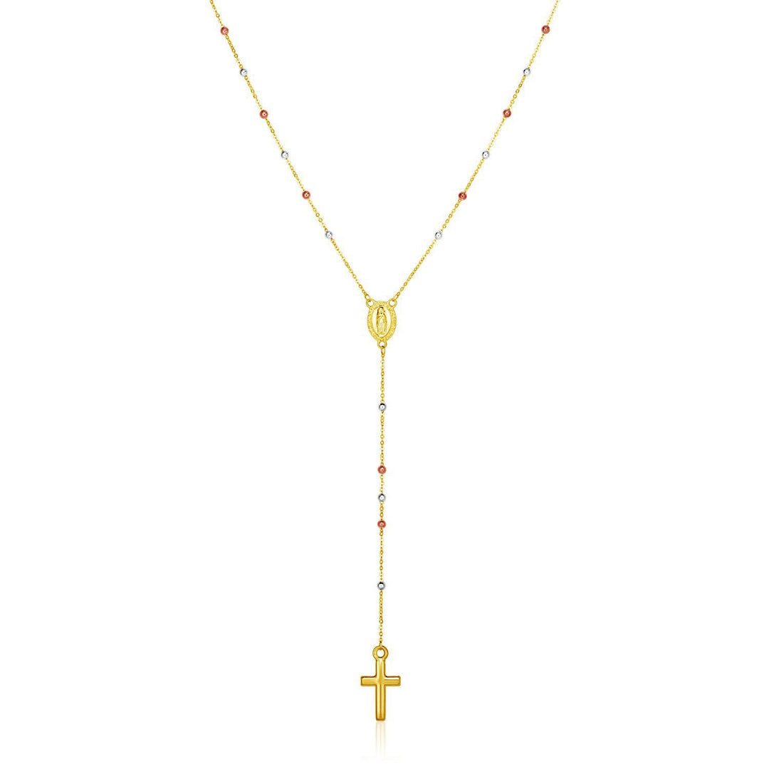 14k Tri Color Gold Lariat Rosary Necklace