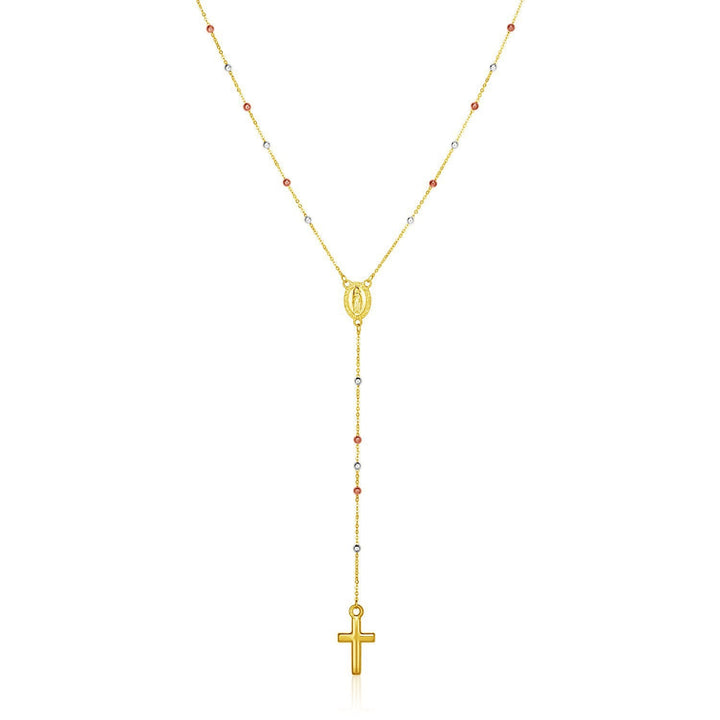14k Tri Color Gold Lariat Rosary Necklace