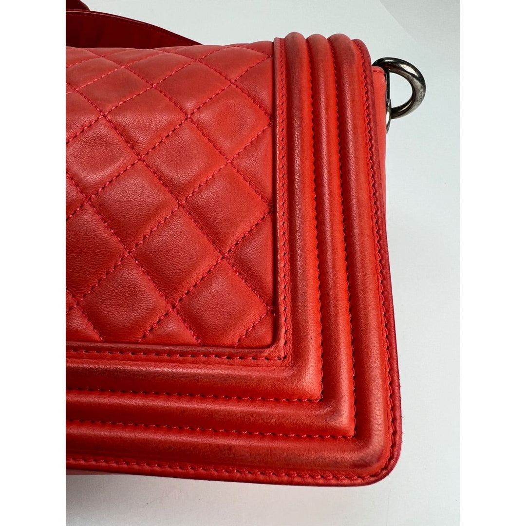 CHANEL Lambskin Quilted Medium Boy Red Flap Bag
