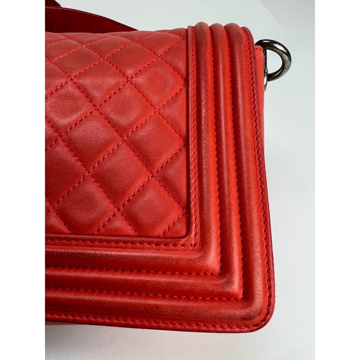 CHANEL Lambskin Quilted Medium Boy Red Flap Bag
