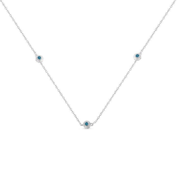 Sterling Silver Treated Blue Color Diamond Station Necklace (1/2 cttw, Blue Color, I2-I3 Clarity)