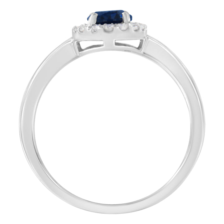 10K White Gold 1/5 Cttw Round Diamond and Prong Set 7MM Created Blue Sapphire Halo Cocktail Ring (H-I Color, I1-I2 Clarity) - Size 7