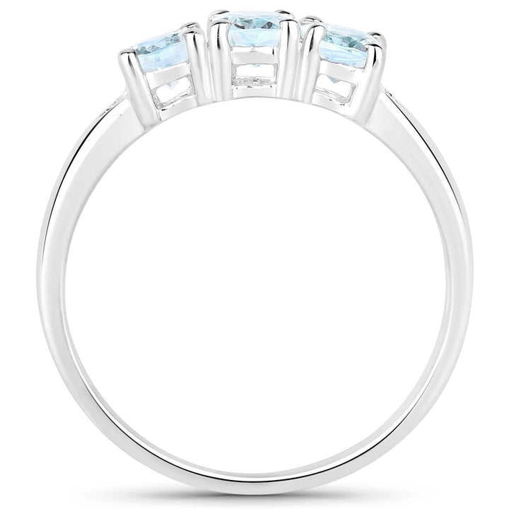 0.95 Carat Genuine Aquamarine and White Diamond .925 Sterling Silver Ring
