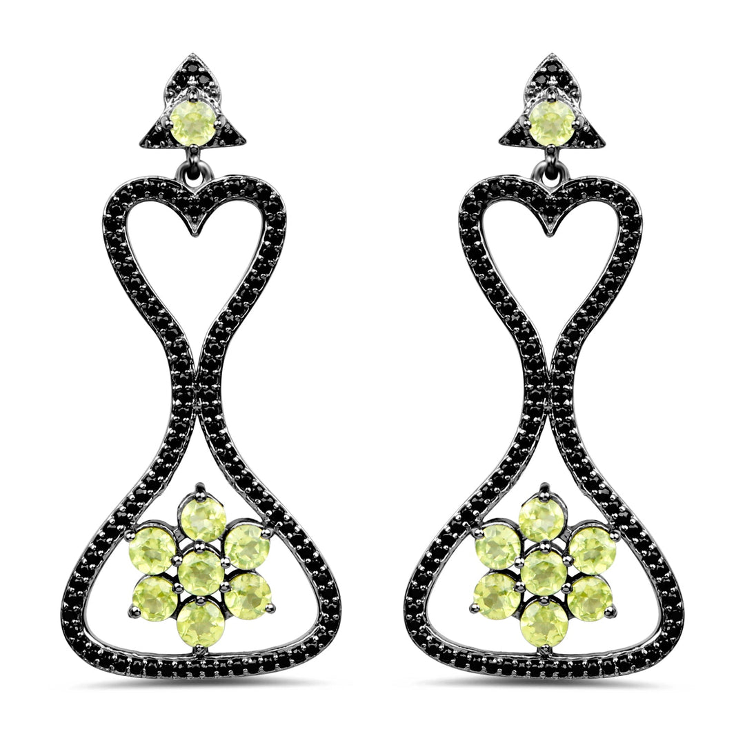 6.93 Carat Genuine Peridot and Black Spinel .925 Sterling Silver Earrings