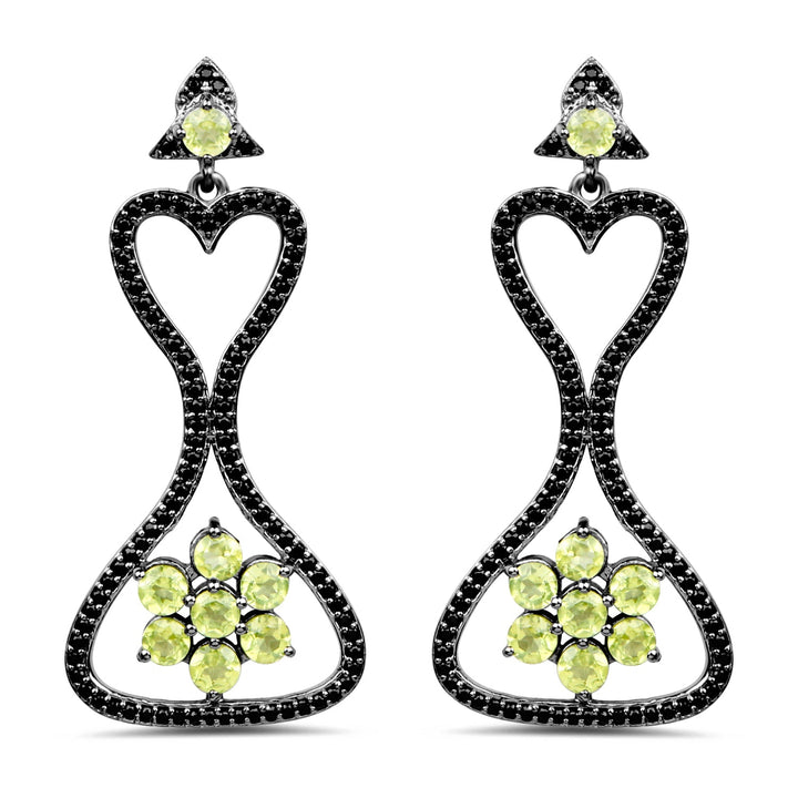 6.93 Carat Genuine Peridot and Black Spinel .925 Sterling Silver Earrings