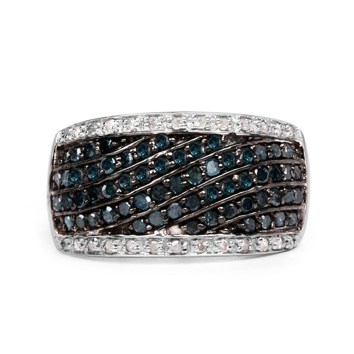 0.80 Carat Genuine Blue Diamond and White Diamond .925 Sterling Silver Ring