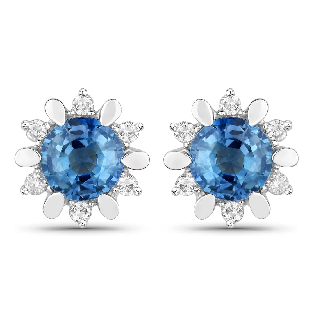 1.87 Carat Genuine Blue Sapphire and White Diamond 14K White Gold Earrings