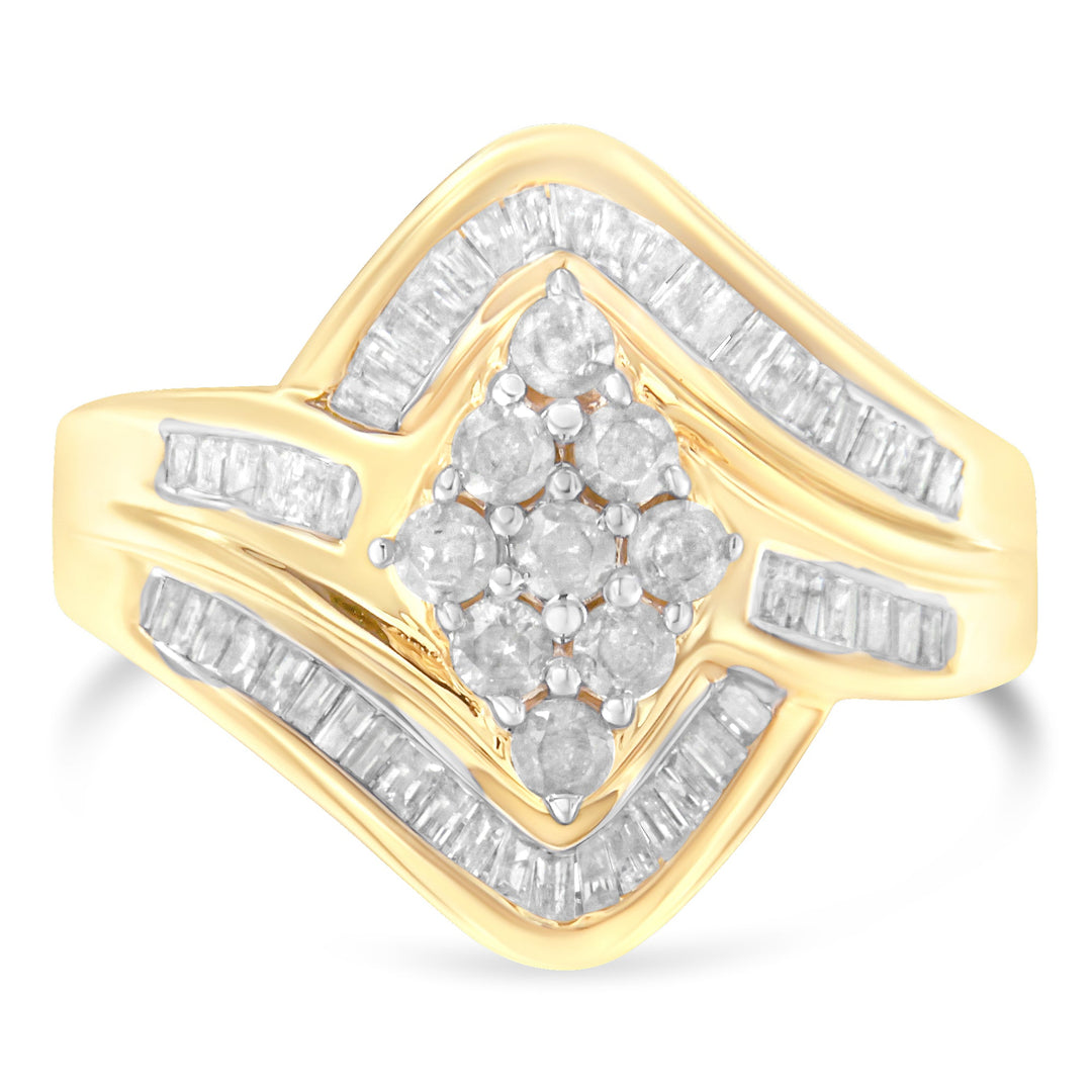 10K Yellow Gold Diamond Bypass Cluster Ring (1 Cttw, I-J Color, I2-I3 Clarity) - Size 7