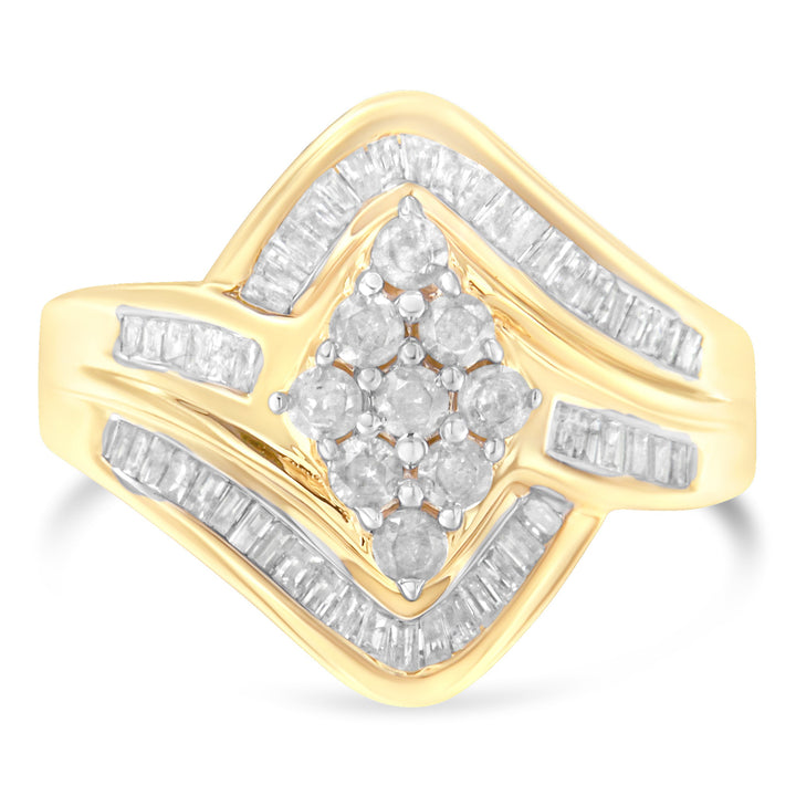 10K Yellow Gold Diamond Bypass Cluster Ring (1 Cttw, I-J Color, I2-I3 Clarity) - Size 7