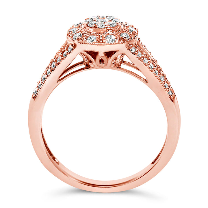 14K Rose Gold Plated .925 Sterling Silver 1/2 Cttw Pave Diamond Halo Cluster Split Shank Cocktail Ring (I-J Color, I1-I2 Clarity) - Size 6