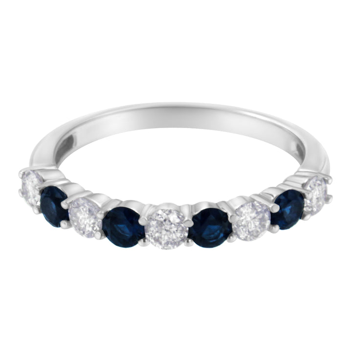 10KT White Gold 1/2 cttw Diamond and 3MM Created Blue Sapphire Gemstone Band Ring (H-I, I1-I2) - Size 7