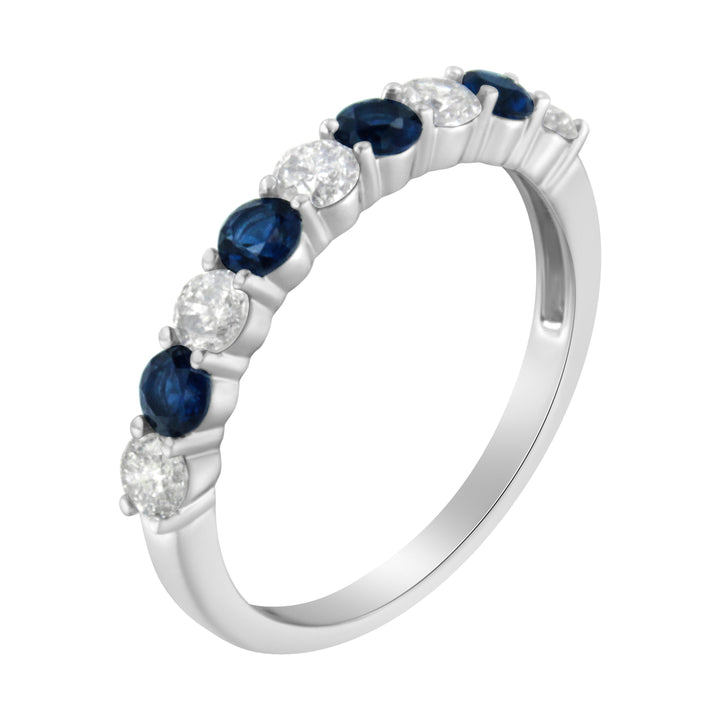 10KT White Gold 1/2 cttw Diamond and 3MM Created Blue Sapphire Gemstone Band Ring (H-I, I1-I2) - Size 7