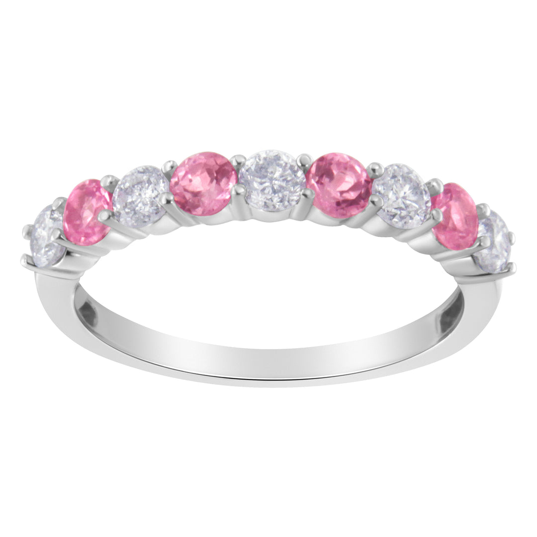10KT White Gold 1/2 cttw Diamond and 3MM Created Blue Sapphire Gemstone Band Ring (H-I, I1-I2) - Size 7