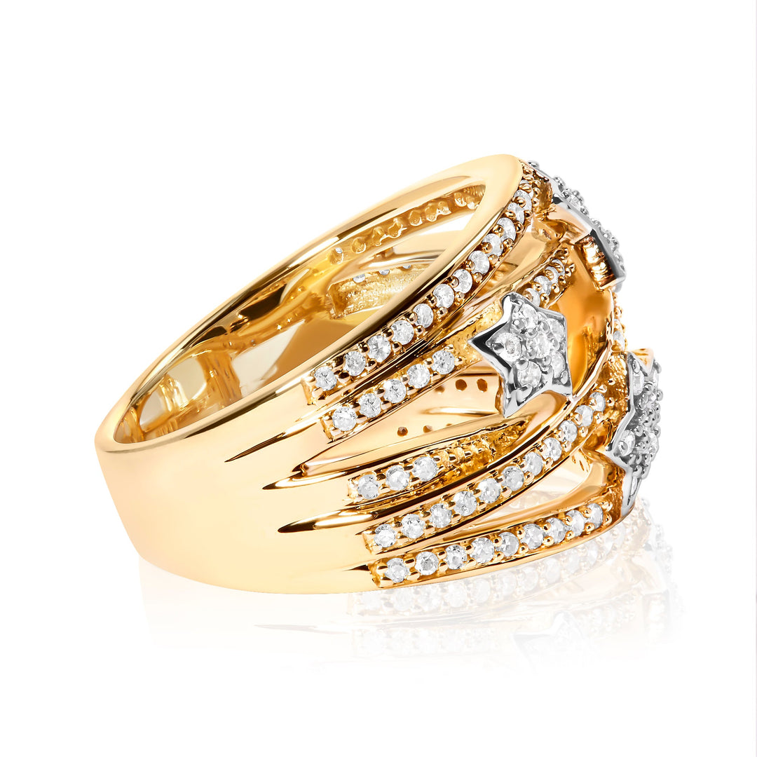 18K Yellow Gold Plated .925 Sterling Silver 3/4 Cttw Diamond Star and Galaxy Ring Band