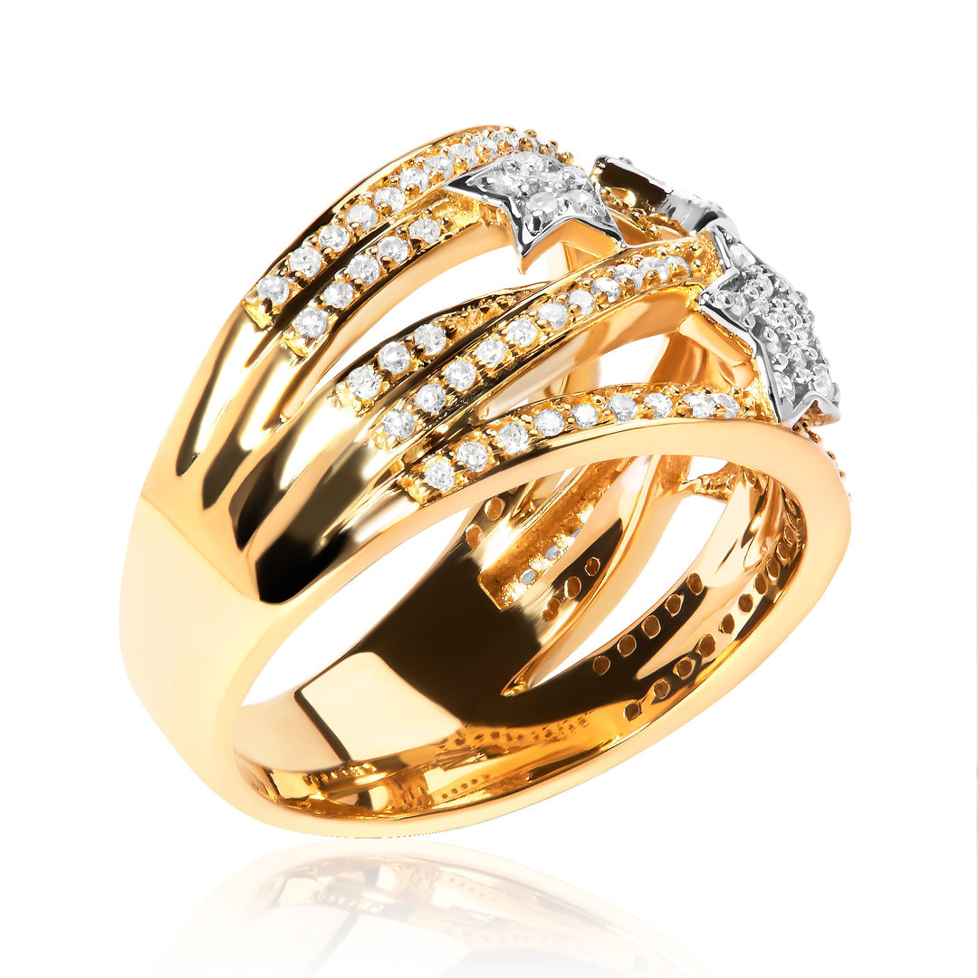 18K Yellow Gold Plated .925 Sterling Silver 3/4 Cttw Diamond Star and Galaxy Ring Band