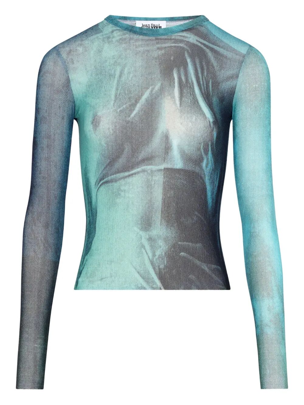 Jean Paul Gaultier Women Mesh Long Sleeves Top Printed "Water"