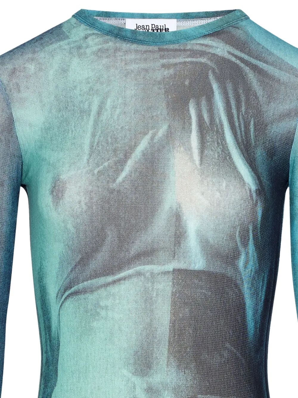 Jean Paul Gaultier Women Mesh Long Sleeves Top Printed "Water"