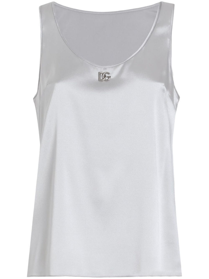 Dolce & Gabbana Women Silk Satin Tank Top With Dg Logo Pin