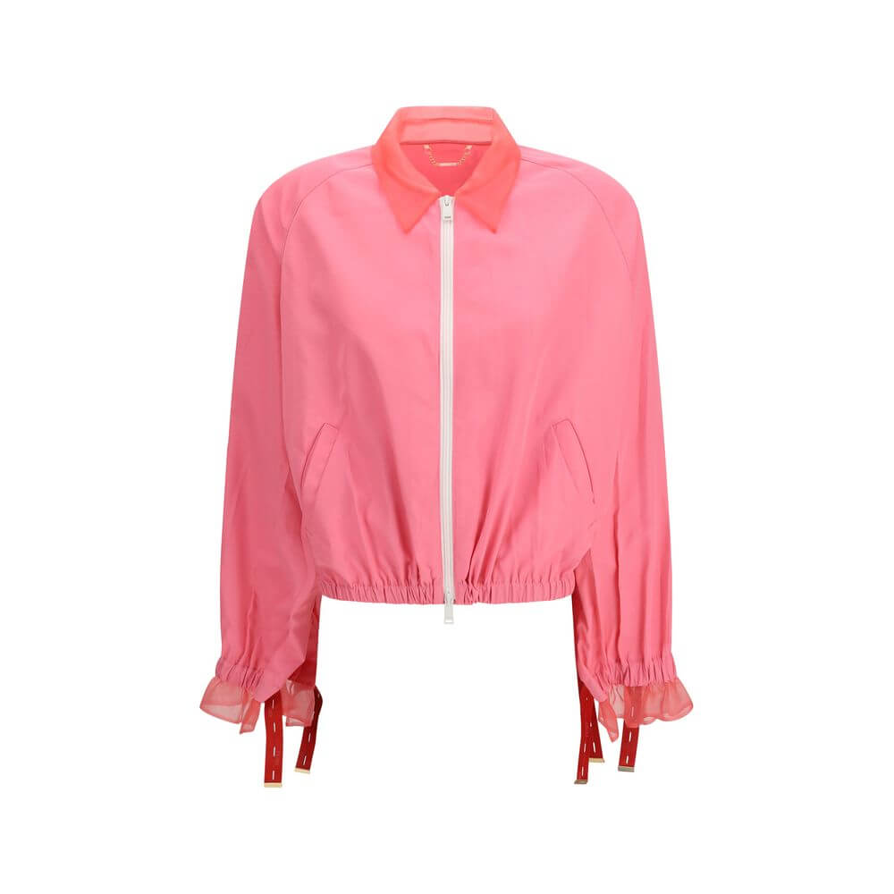 Pink jacket with white zipper on a white background