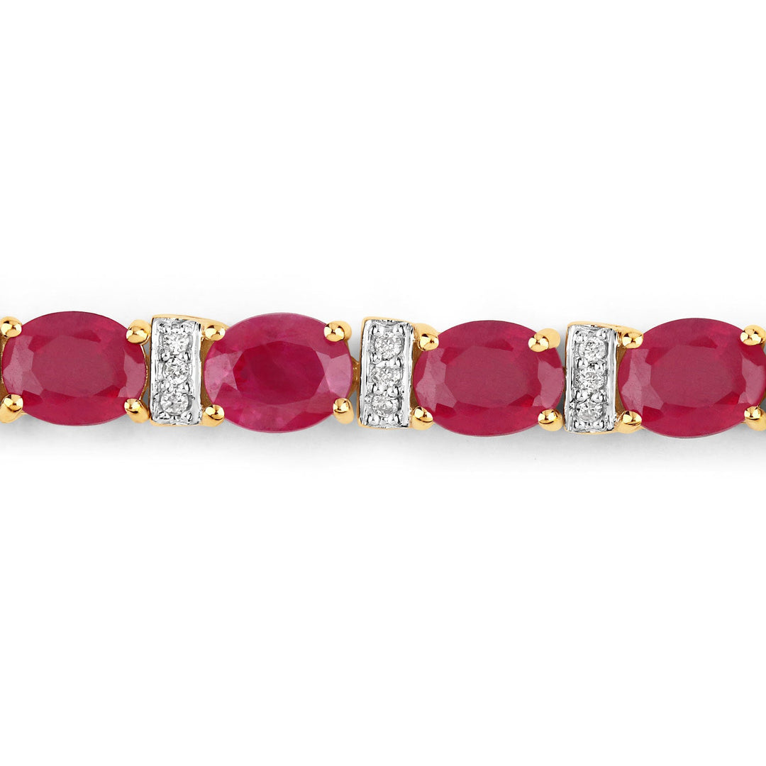 7.76 Carat Genuine Ruby and White Diamond 14K Yellow Gold Bracelet