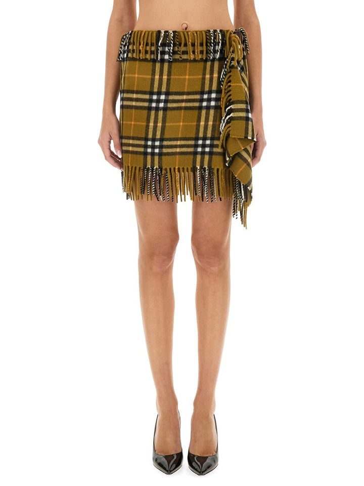Burberry Women Wool And Cashmere Check Scarf Style Skirt