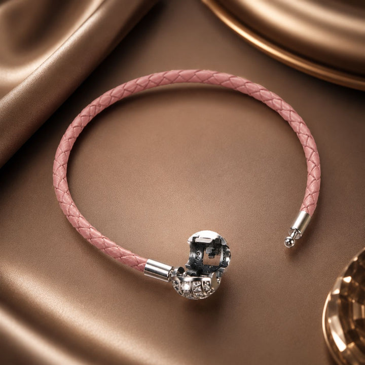 925 Sterling Silver Pavé Setting CZ Bracelet with Genuine Leather for Women