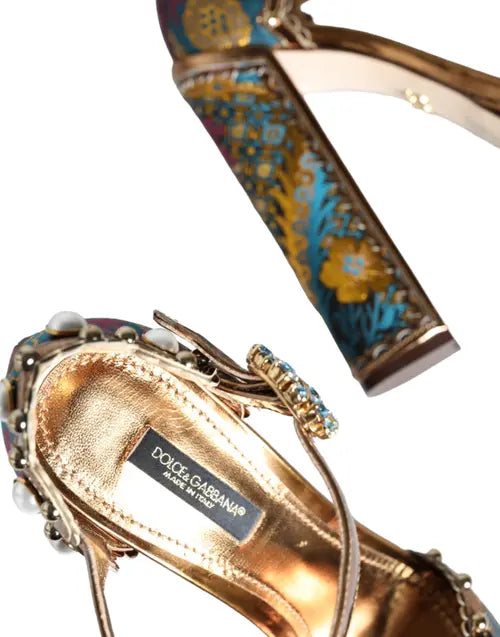 Dolce & Gabbana FUCHSIA JACQUARD EMBELLISHED KEIRA SANDALS SHOES