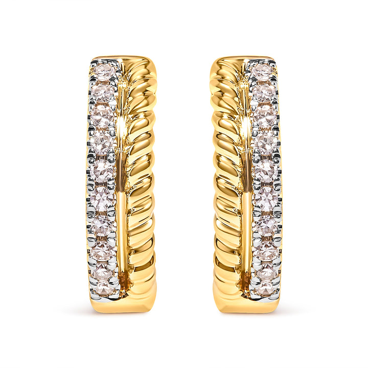 10K Yellow Gold 1/10 Cttw Diamond and Rope Twist Huggy Hoop Earrings (H-I Color, I1-I2 Clarity)