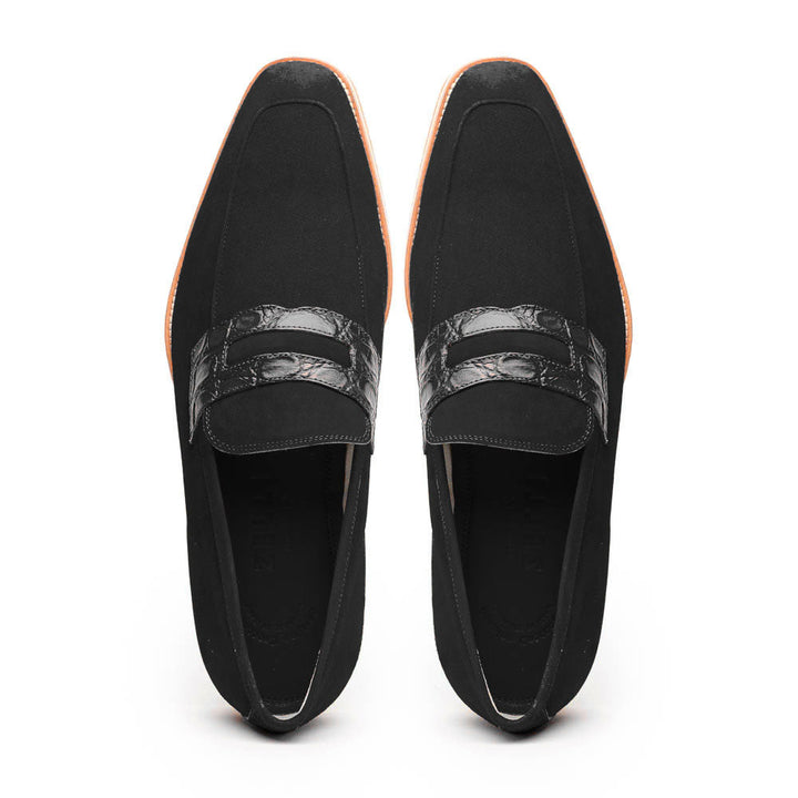 11-020-BLK MEO 3 Sueded Goatskin Penny Loafer, Black