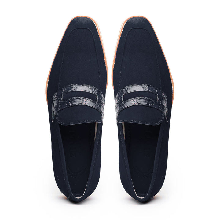 11-020-NVY MEO 3 Sueded Goatskin Penny Loafer, Navy