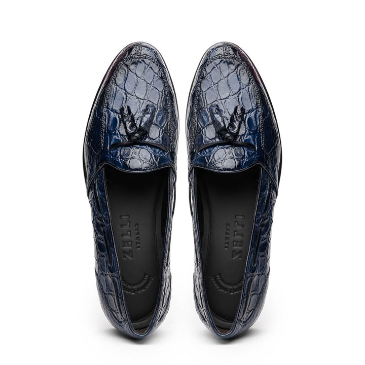 11-582-NVY FRANCO Crocodile Tassel Loafer, Navy