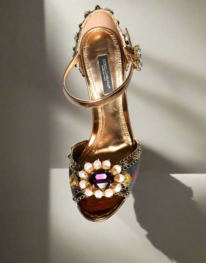 Dolce & Gabbana FUCHSIA JACQUARD EMBELLISHED KEIRA SANDALS SHOES
